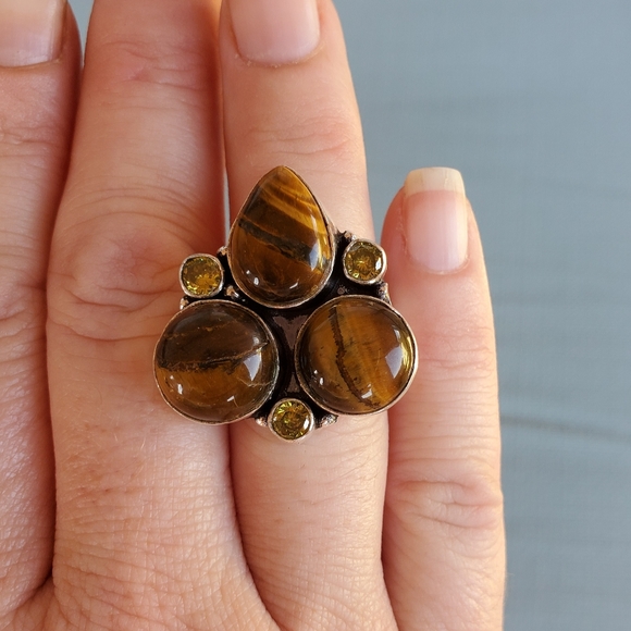 New Tiger Eye and Citrine 925 Silver Ring. - Picture 3 of 11